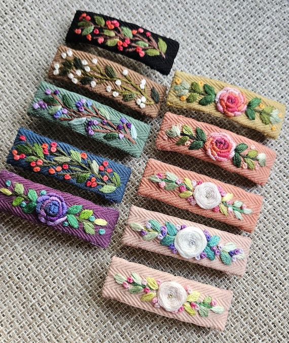 Hand Embroidered Small Hair Clip, Mini Floral Hair Barrette