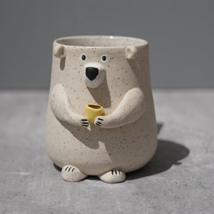 Preorder Bear Mug / Bear Holding Coffee Ceramic Handmade Mug / Cute Bear Mug / Bear Gift