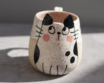 Preorder Cat Meow Mug / Cat  Ceramic Handmade Mug / Cottagecore Mug / Cat M Gift / Cute Cat Mug / Meow Mug