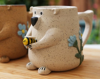 Preorder Bear Mug / Polar Bear with Bee Friend Ceramic Handmade Mug / Cute Bear Mug / Bee Mug / Bear Gift / Bee Gift