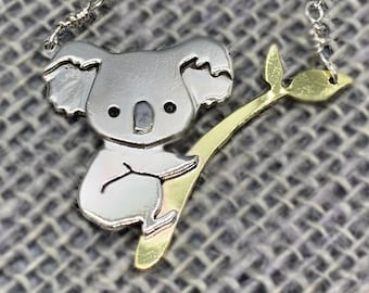 Handcrafted Pendant with Oliver the Koala, Sterling Silver and Gold / Koala Pendant / KoalaNecklace