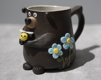 Preorder Bear Mug / Bear with Bee Friend Ceramic Handmade Mug / Cute Bear Mug / Bee Mug / Bear Gift / Bee Gift