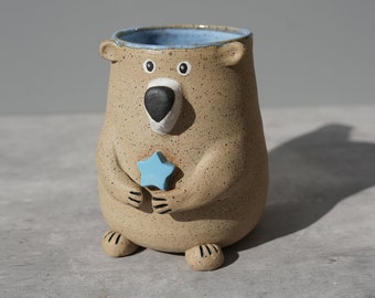 Preorder - Star Bear Ceramic Handmade Mug / Cute Bear Mug / Bear Gift /Bear with Star / Lidded Mug