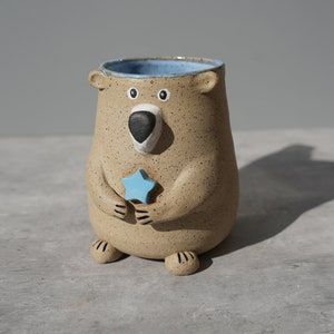 Preorder Star Bear Ceramic Handmade Mug / Cute Bear Mug / Bear Gift /Bear with Star / Lidded Mug image 1