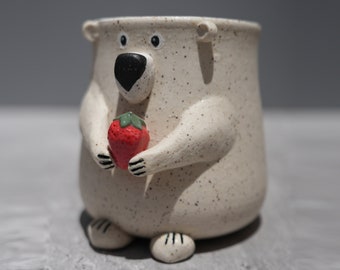 Preorder -  Bear Mug / Strawberry Bear Ceramic Handmade Mug / Cute Bear Mug / Bear Gift /Strawberry Mug