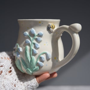 Preorder Golden Bees and Lily of the Valley Handmade Ceramic Mug / Bee Mug / Bee Gift