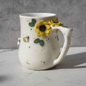 Preorder Golden Bees and Sunflowers Mug / Handmade Bee Mug / Sunflower Mug