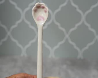 Ceramic Cat Paw Spoon: Porcelain Handmade Coffee, Tea, Salt or Sugar Spoon