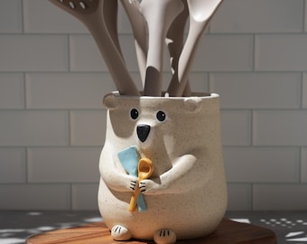 Preorder Handmade Bear Utensil Crock: Ceramic Kitchen Decor