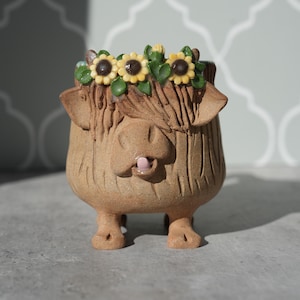 Handmade Highland Cow With Sunflowers Ceramic Mug