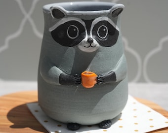 Handmade Ceramic Raccoon  Mug: Charming Whimsical Cottagecore Cup