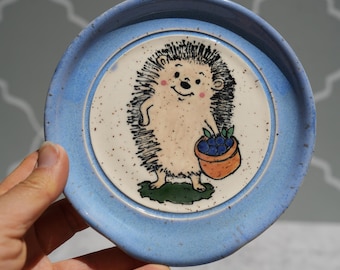 Handmade Ceramic Hedgehog Spoon Rest: Blueberry Stoneware Kitchen Decor