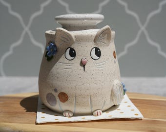 Preorder Ceramic Cat Butter Keeper: Handmade Stoneware French Butter Crock