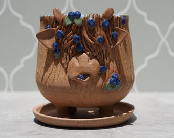 Preroder Highland Cow Ceramic Planter With Drain Plate