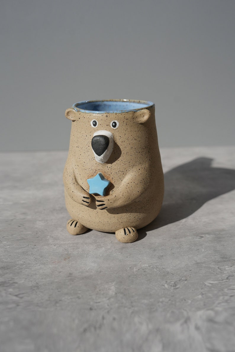 Preorder Star Bear Ceramic Handmade Mug / Cute Bear Mug / Bear Gift /Bear with Star / Lidded Mug image 1