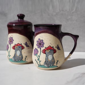 Preorder Cat Mushroom "Meowshroom" Mug With Optional Lid/ Cat Toadstool Ceramic Handmade Mug / Cat Mushroom Gift / Cute Cat Mug