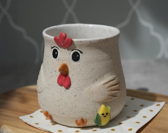 Ceramic Chicken with  Whimsical Corn Friend Mug