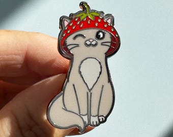 Strawberry Cat Enamel Pin