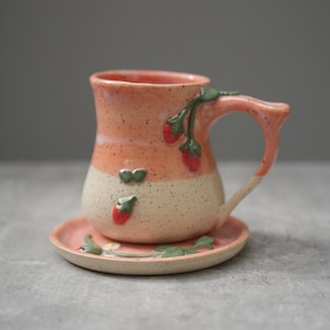 Preorder - Strawberry Mug And  Plate / Handmade Strawberry Mug