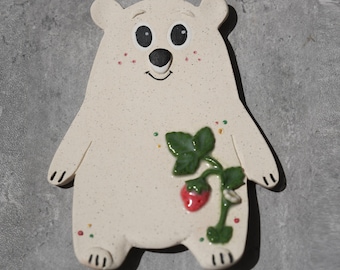 Ceramic Bear and Strawberry Spoon Rest: Handmade Stoneware Trinket Dish