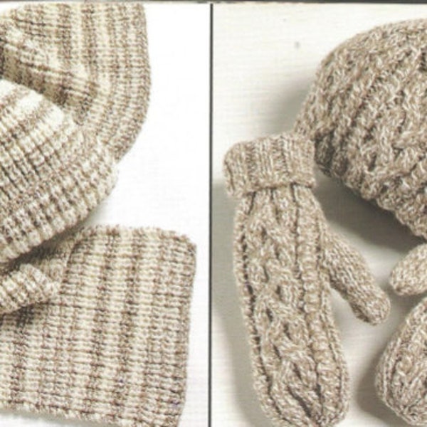 Knit Adults Touque Cap Scarf and Mittens  /OhhhMama/  vintage pattern instant download pdf