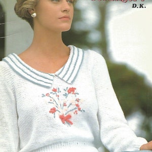 Womans Knit Sweater Pdf /OhhhMama/ with Collar and flowered front  jumper  long sleeve pullover tunic vintage pattern instant download pdf