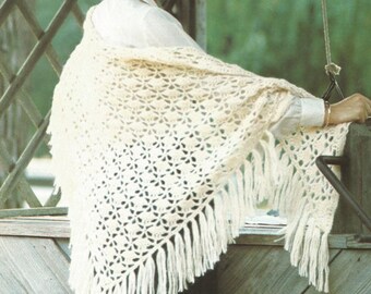 Womans Crochet Elegant Shawl Pdf/OhhhMama/classic lace shawl long  tassles warm coverup jumper tunic vintage pattern instant download pdf