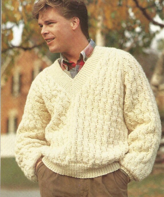 Mens Knit Sweater Pattern Pure Wool V Neck Jersey OhhhMama Vintage Pattern Instant Download Pdf