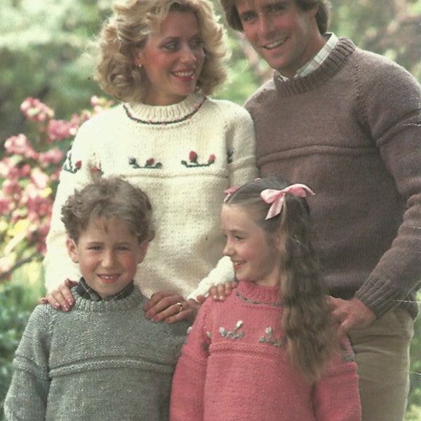 Knit His and Hers Easy Family Knits /OhhhMama/ with round neck long sleeves and patterned front vintage pattern instant download pdf