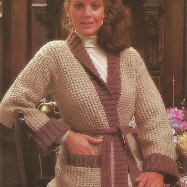 Knit Womans Textured Wrap Sweater Coat Belted with Pockets / OhhhMama/ jumper pullover tunic vintage pattern instant download pdf