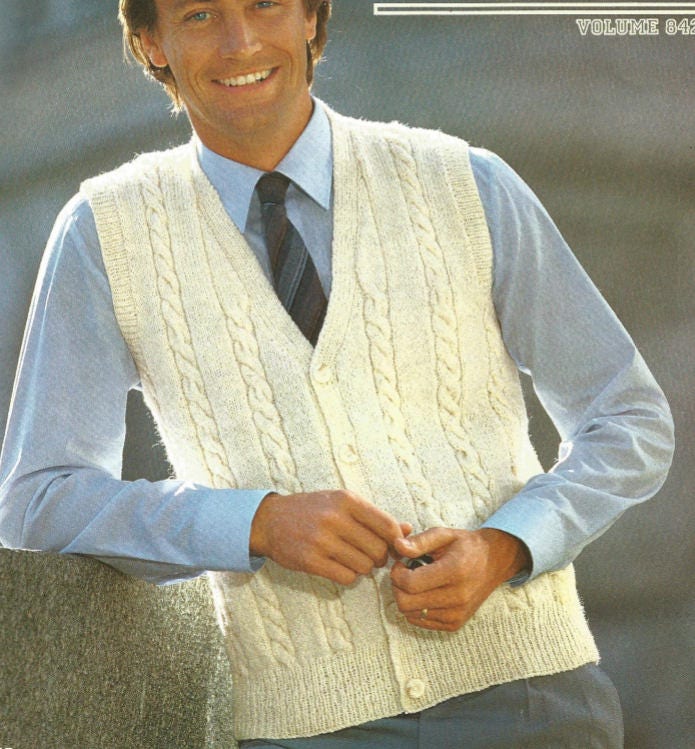 Mens Knit Cabled Waistcoat Pdf /ohhhmama/ Vest With Buttoned - Etsy