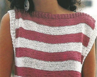 Tricot Femme Sans manches Slash Neck Sun Top Striped Sweater / OhhhMama / pull over easy knit tunic jumper vintage pattern téléchargement instantané pdf