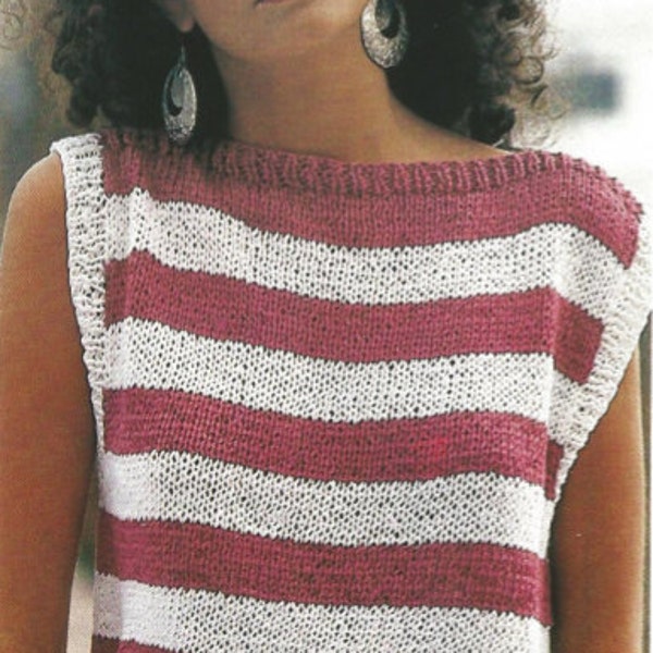 Knit Womans Sleeveless Slash Neck Sun Top Striped  Sweater /OhhhMama/  pull over easy knit tunic jumper vintage pattern instant download pdf