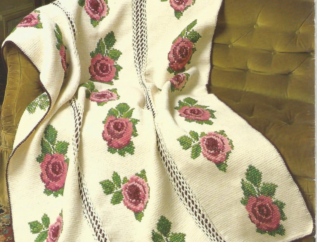 Crochet Afghan Rose Victorian Throw Blanket Bed Cover Lap Blanket