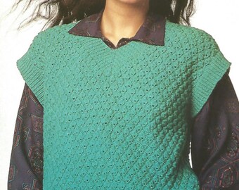 knit Womans Sweater/ ohhhmama/ pdf Textured Vest  Short Sleeve Pullover sweater v neck tunic vintage pattern instant download pdf