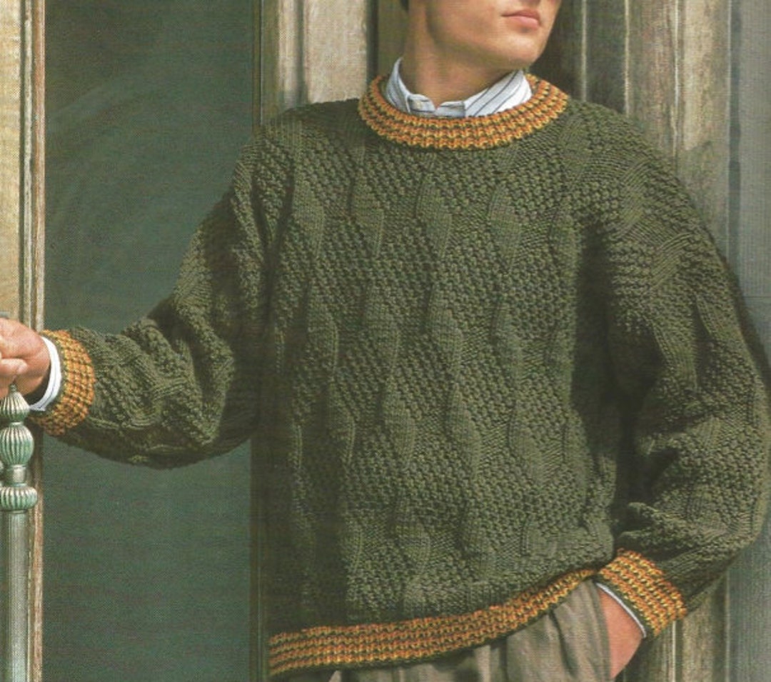 Knit Mens Sweater Patterned /ohhhmama/ With Round Neck and Long Sleeves