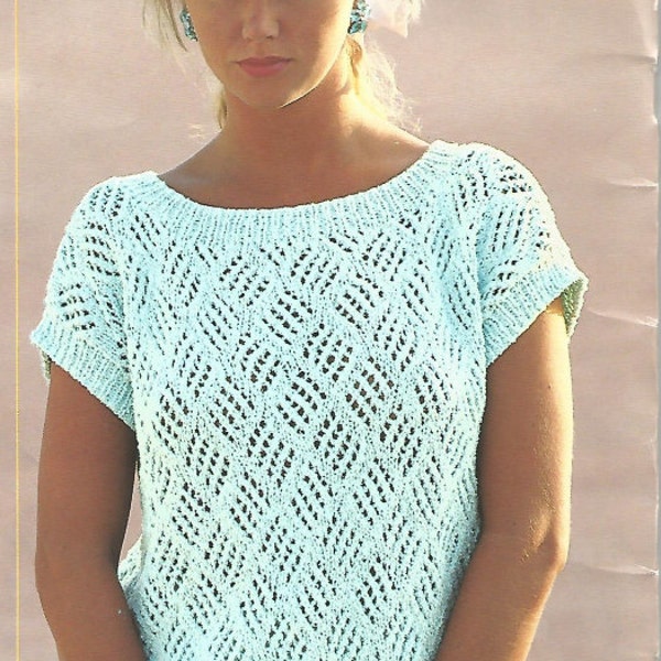 Womans knit light and lacy short sleeve round neck sweater/Click on picture /OhhhMama/ jumper tunic vintage pattern instant download pdf