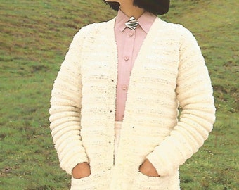 knit womans long line raglan jacket  sweater coat  long sleeves buttoned sweater vintage pattern instant download pdf