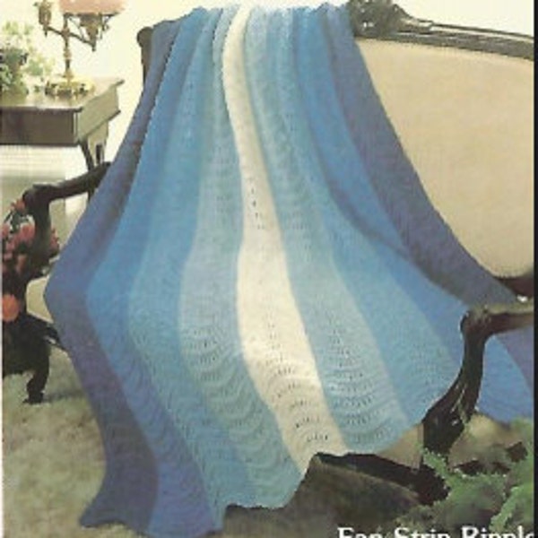 Knit Fan Strip Afghan Blanket  /OhhhMama/ Bed Cover Womans Wrap vintage pattern instant download pdf