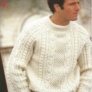 Mens Knit Aran Sweater Pullover with Long Sleeves /OhhhMama/Vintage Pattern Instant Download Pdf