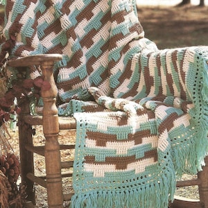 Crochet Afghan Basket weave with Fringe bedspread lap blanket /OhhhMama/ throw wrap vintage pattern instant download pdf image 1