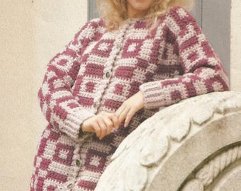 Crochet Womans Cardigan Sweater Long Line Instant Download Pdf /OhhhMama/ Vintage Pattern