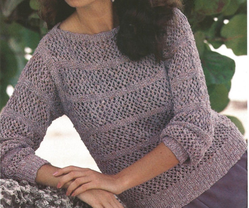 Knit Womans Slash Neck Sweater long sleeves tunic jumper OhhhMama vintage pattern instant download pdf