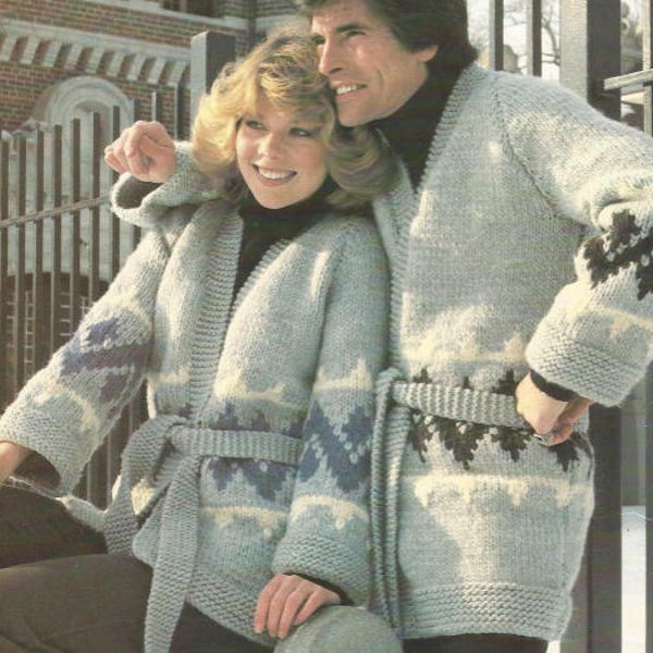 Knit Men/ Womans Sweater Jackets Pdf/OhhhMama/ Classic Wrap Around With Belt  long sleeves jumper tunic vintage pattern instant download pdf