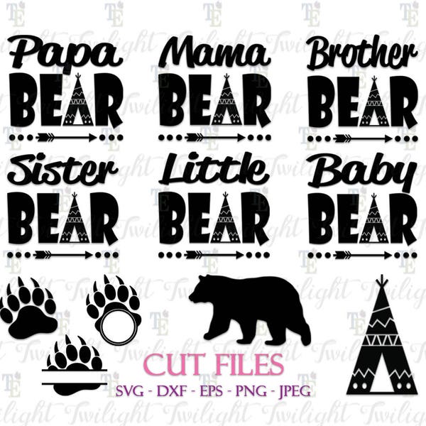 Papa Bear SVG Cut Files Mama Bear SVG Cut Files Brother Bear Svg Cut File Sister Bear Svg Cut File Baby Bear Svg Cut File Instant Download