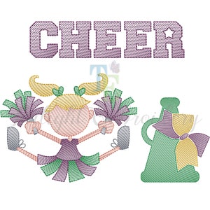 Set of 3 Cheerleader and Megaphone Quick Stitch Embroidery Designs, Sketch Fill Embroidery Design, Sketch Embroidery Design INSTANT DOWNLOAD