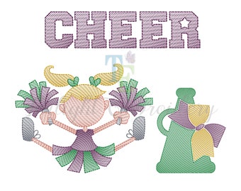 Set of 3 Cheerleader and Megaphone Quick Stitch Embroidery Designs, Sketch Fill Embroidery Design, Sketch Embroidery Design INSTANT DOWNLOAD