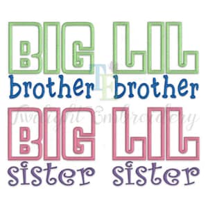 Set of 4 Big Brother Little Brother Applique Embroidery Designs Big Sister Little Sister Applique Embroidery Designs INSTANT DOWNLOAD