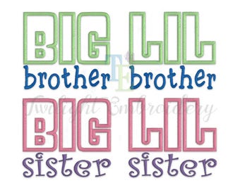 Set of 4 Big Brother Little Brother Applique Embroidery Designs Big Sister Little Sister Applique Embroidery Designs INSTANT DOWNLOAD