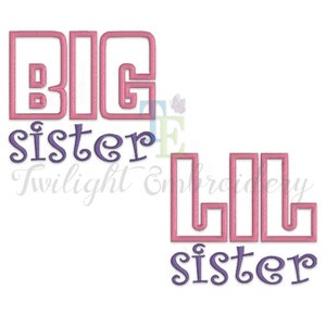 Set of 2 Big Sister Applique Machine Embroidery Designs,  Little Sister Machine Embroidery Design INSTANT DOWNLOAD